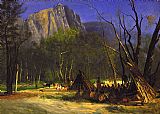 Albert Bierstadt Among The Sierra Nevada, California Paintings - Indians in Council, California by Albert Bierstadt